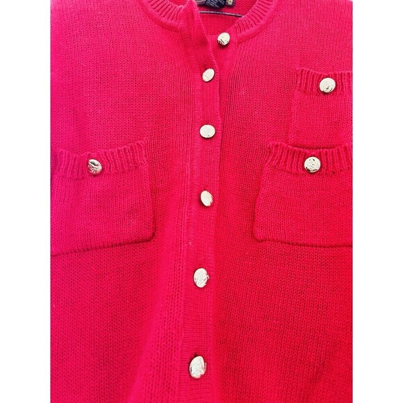 Vintage 90s Worthington Fire Engine Red Gold Button Up Cardigan Petite Sz Med - Picture 3 of 7